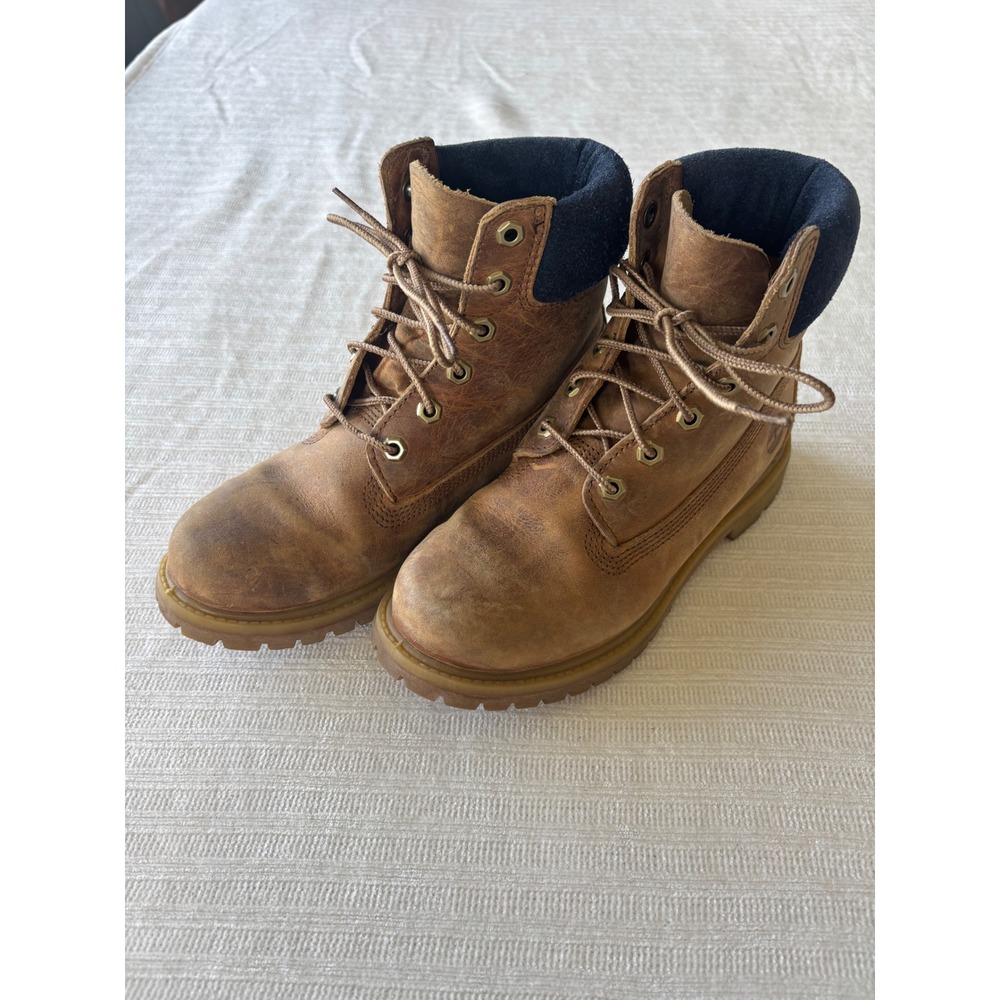 Timberland 6 Inch Premium Leather Waterproof Boots Brown Navy 7.5‎ M A1964